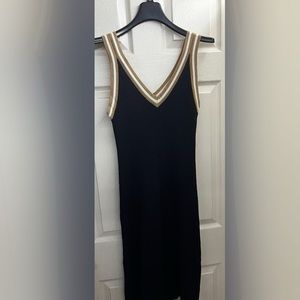 Striped trim v neck sweater dress